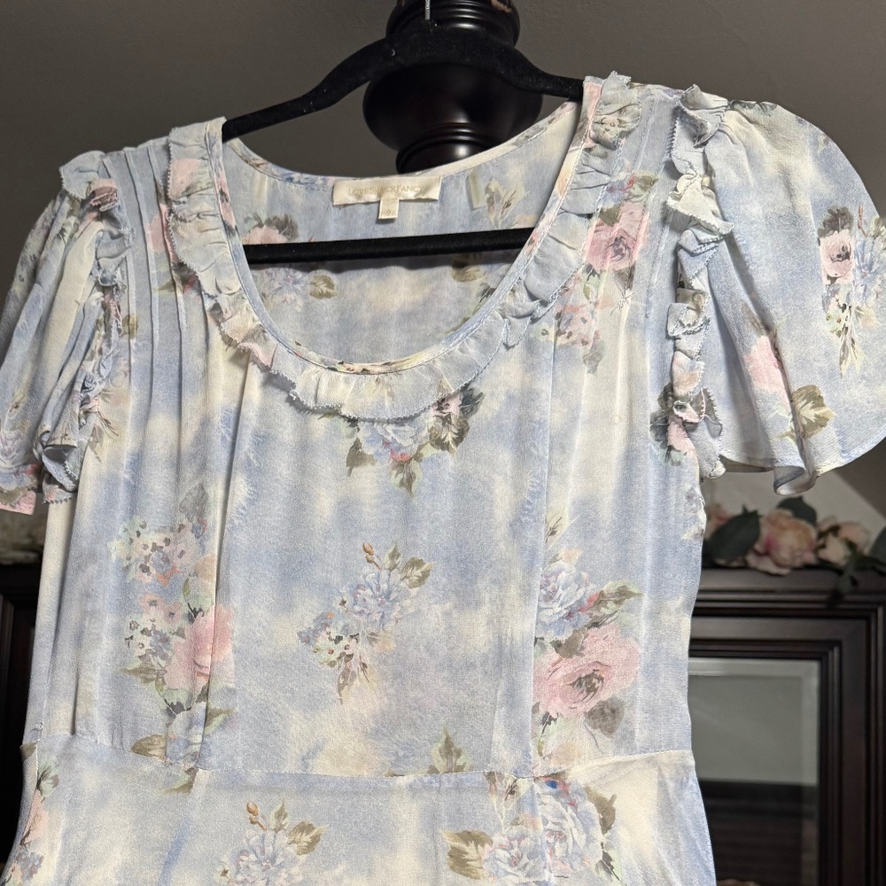 Rare LoveShackFancy Silk Dress Blue floral 0 - Picture 4 of 14